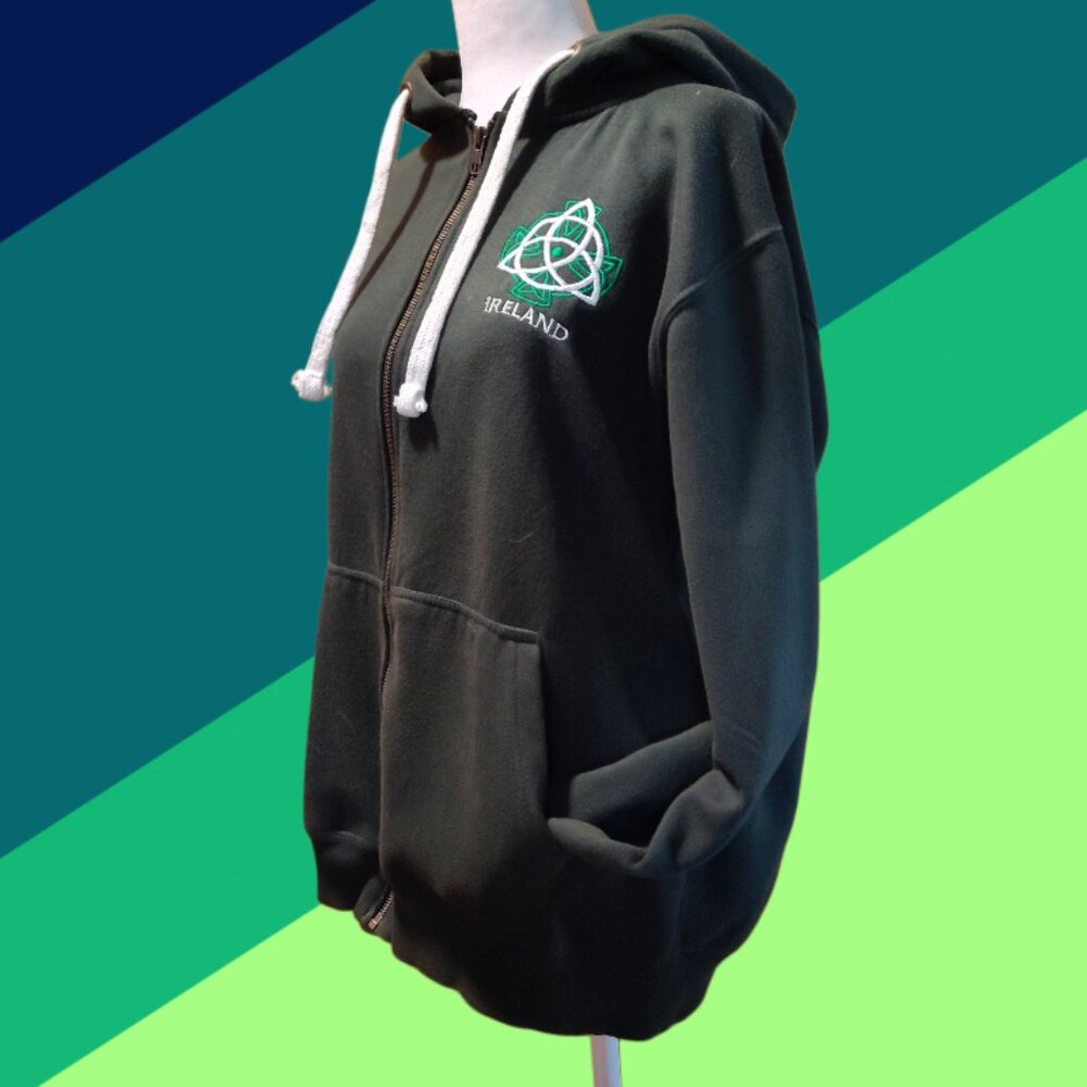 Men's Hoodie Forest Green Hooded Sweatshirt Irish Celtic Knot Size M